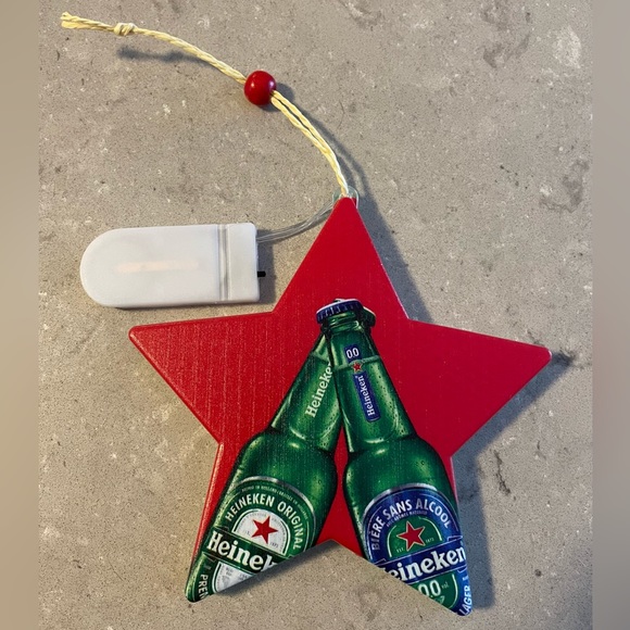 Set of 3 Heineken beer double-sided illuminating star Christmas ornaments - Picture 12 of 15